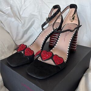 Betsey Johnson Black Heels with Red Heart Accents